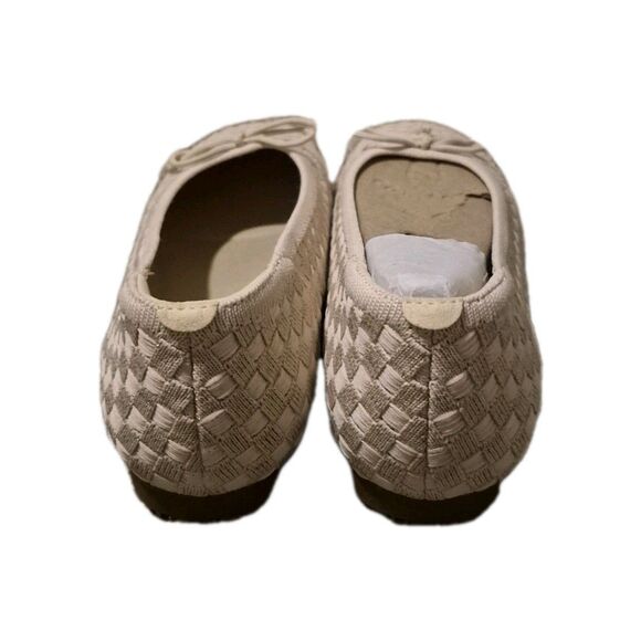 Vivaia 38.5, Us 7.5 Square Toe Bow Ballet Margot Beige Woven Preppy Flats Shoes - Picture 4 of 9